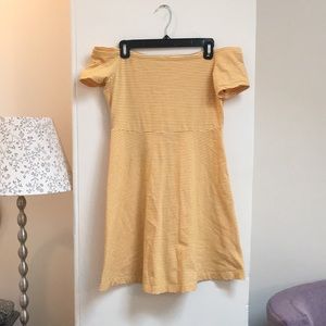 Off the shoulder striped yellow and white dress